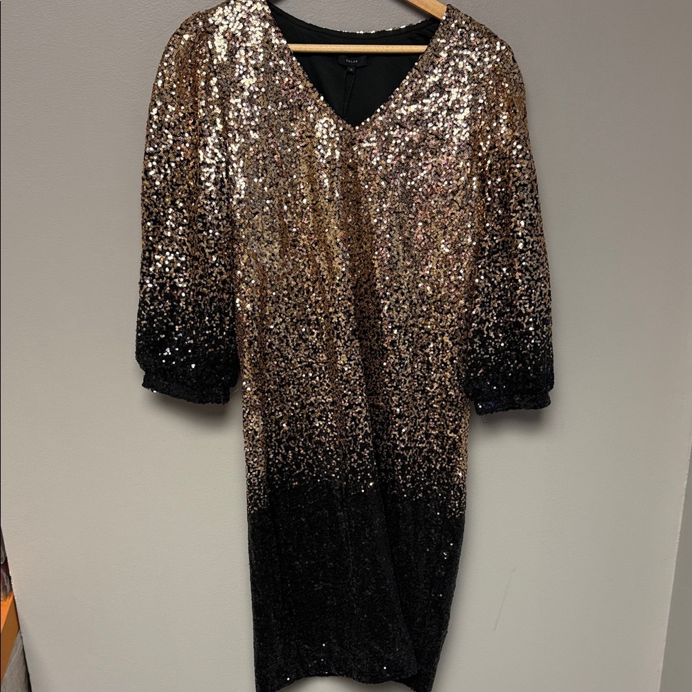 Solar Sequin Ombre Dress Size 36 NWT Gold Black